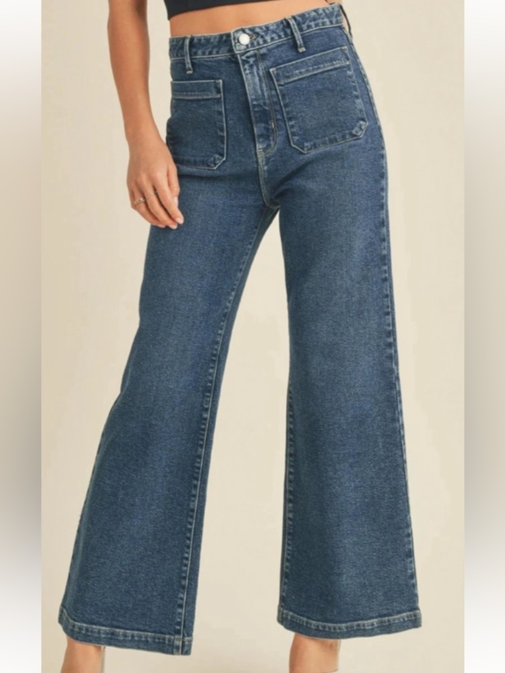 Just Black Denim Sailor Patch Pocket Wide Leg Jeans Size 31 - Picture 3 of 8